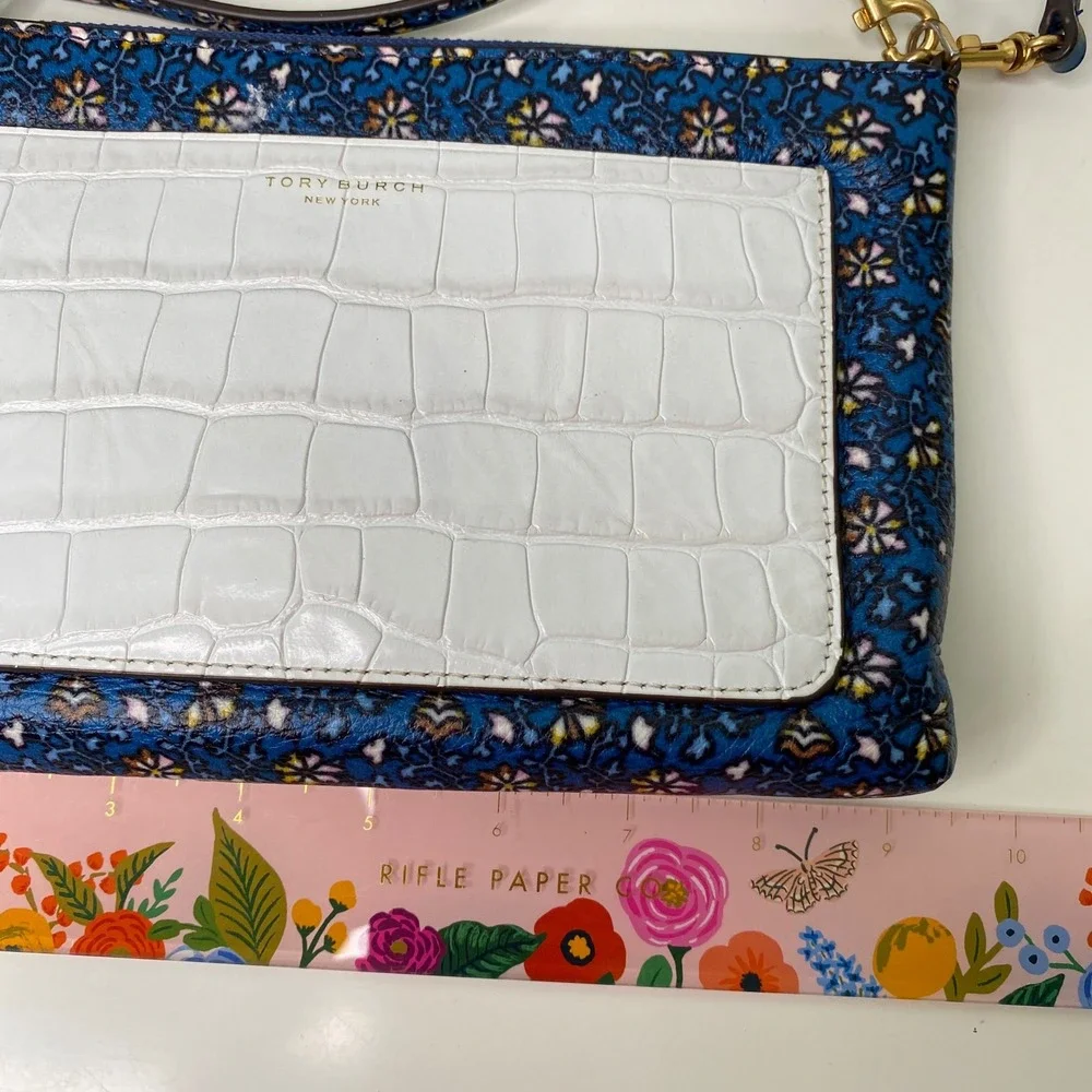 Tory Burch Colorblock Leather Tassel Convert. Crossbody‎ Clutch Blue Wild Pansy